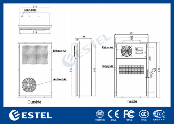 EX12DHC1B Hocheffizienter Gleichspannwärmetauscher für Telekommunikationsschränke im Freien 120 W/K Wärmekapazität, Betriebsbereich von -40°C bis +55°C, IP55-Schutz, -48V Gleichspann-Eingang, Fernbedienung unterstützt