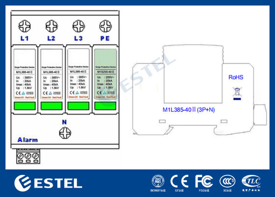 M1L385-40 II Überspannungsschutzgerät (SPD) für die Stromverteilung - 40kA Stoßstrom, 230V/400VAC, Fernmeldeanschluss, DIN-Schienen-Montage, IP20, Schutzklasse C